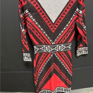 Flying Tomato Red and Black Patterned Long Sleeve Dress